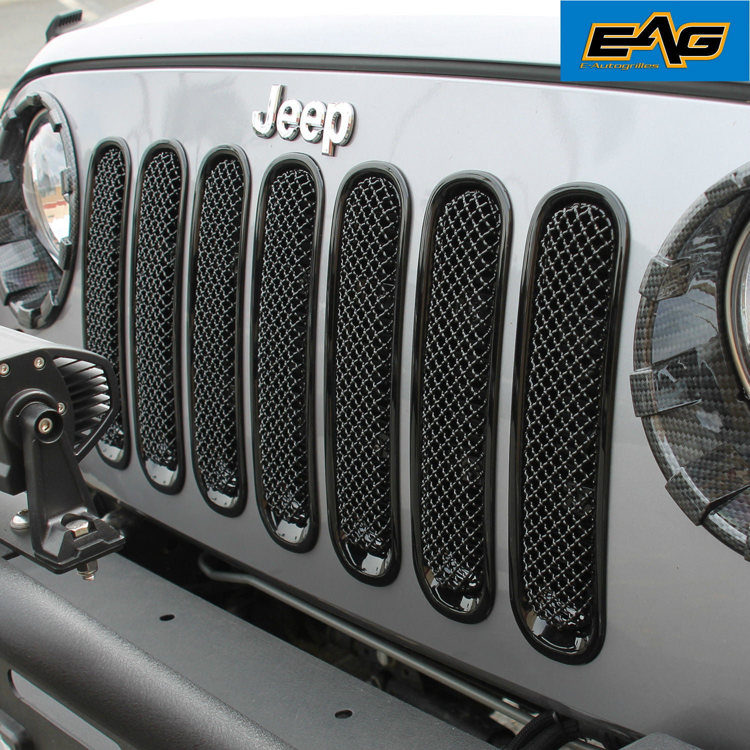 EAG Mesh Grille Insert in Black Stainless Steel - fits 07-17 Jeep Wrangler  JK - 1 set (7) 