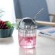thumbnail image 2 of Glass Drinking Jar with Lid Straw Reusable Boba Mug for Fruit Juice Drinks Iced Coffee Smoothie Soda Milk, Striped Style Glass, Smoke Gray, 2 of 5