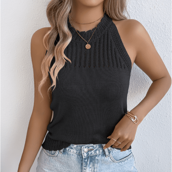 Women's Summer Knit Tank Tops, Racerback High Neck Lightweight Sweater Vest, Dressy Casual Outfits