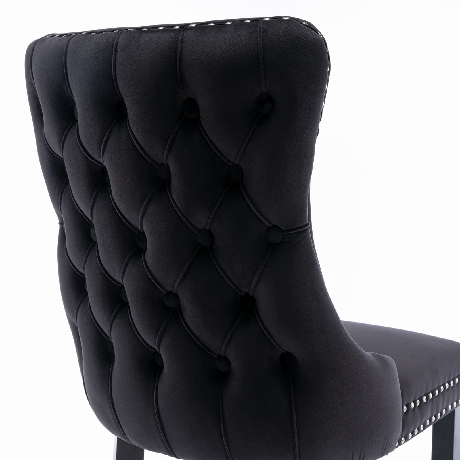 Wing-Back Button Tufted Dining Chairs, High-end Velvet Upholstered Dining Chairs with Nailhead Back and Solid Wood Legs, Solid Wood Dining Chairs for Kitchen Bedroom Dining Room (Black,Set of 8)