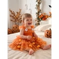 thumbnail image 3 of BemeyourBBs Toddler Baby Girl Halloween Dress Outfit Flying Sleeve 3D Pumpkin Ghost Decor Shinny Star Tutu Tulle Dress Little Girls Summer Fall Cake Smash Party Dress, 3 of 9