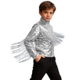 thumbnail image 3 of TiaoBug Kids Boys Sequin Bomber Jacket Long Sleeve Zip Up Party Coat Glitter Mock Neck Fringed Tops Outerwear White 8, 3 of 7