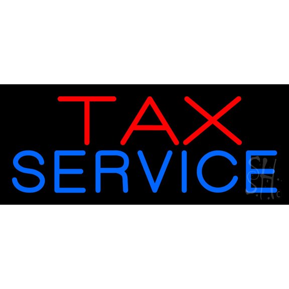 Red Blue Tax Service LED Neon Sign 10 x 24 - inches, Black Square Cut Acrylic Backing, with Dimmer - Bright and Premium built indoor LED Neon Sign for Defence Force.
