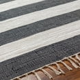 thumbnail image 6 of Hauteloom Moby Recycled Material Striped Farmhouse Living Room, Bedroom Area Rug - Casual Performance Carpet with Tassel, Fringe - Black, White - 6' x 9', 6 of 8