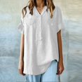 thumbnail image 6 of Women's Short Sleeve T-shirt Women'S Workwear Linen Shirt - Durable Button Down,White Women's Short sleeve T-shirt 5XL, 6 of 7