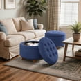 thumbnail image 3 of Hyxoo Round Ottoman, Ottoman with Storage, 24.5 Dia. x 17 H Inches Foot Rest Stool with Legs for Bedroom, Living Room, Decorative Home Furniture-24.5"D x 24.5"W x 17"H-Navy Blue, 3 of 9