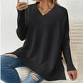 thumbnail image 4 of PuLe Sweaters for Women Women’s V Neck Oversized Sweaters Split Hem Pullover Sweaters Long Sleeve Warm Knit Pullover Tops, 4 of 5