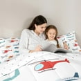 thumbnail image 4 of Manfei Boys Aircraft Helicopter Bedding Comforter Set 7-Piece, Airplane Plane King Bedding Sets, Cartoon Vehicle Reversible Bed Sheets, Microfiber Bedroom Decor, 4 of 7