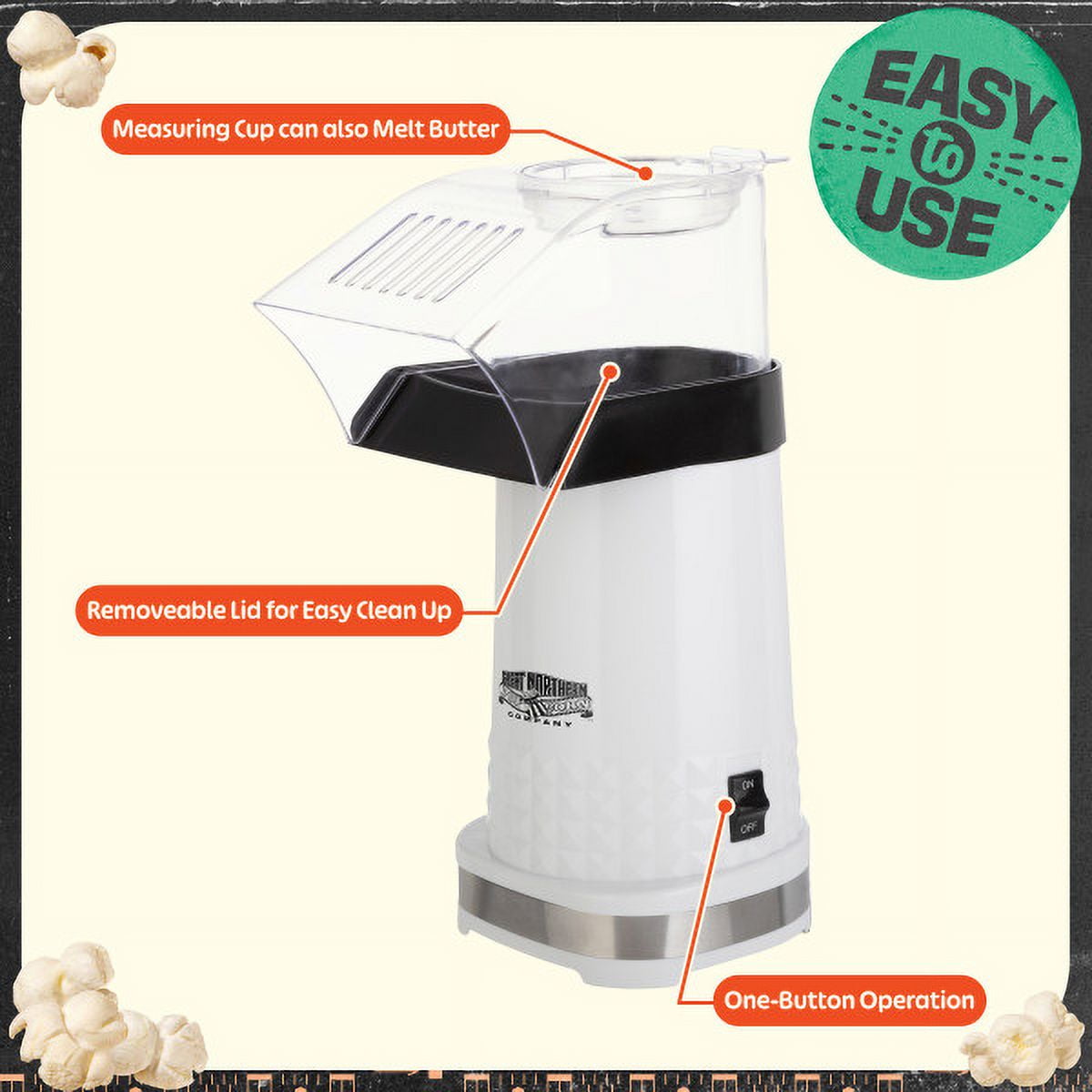Great Northern Popcorn 1200W Oil-Free Air Popper Popcorn Machine, White