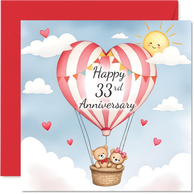 Tarjeta de felicitación Stuff4 33.º aniversario, osito de amor, 14,5 cm