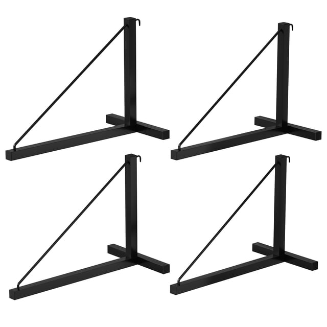 QinaQin Heavy-Duty Black Powder-Coated Steel Container Rack Supports – 4-Pack, 1 Or 3-Tier Adjustable Storage Racks with Hooks, 1100 Lb Load Capacity, d-Ring Mounting – Ideal for Garage Use