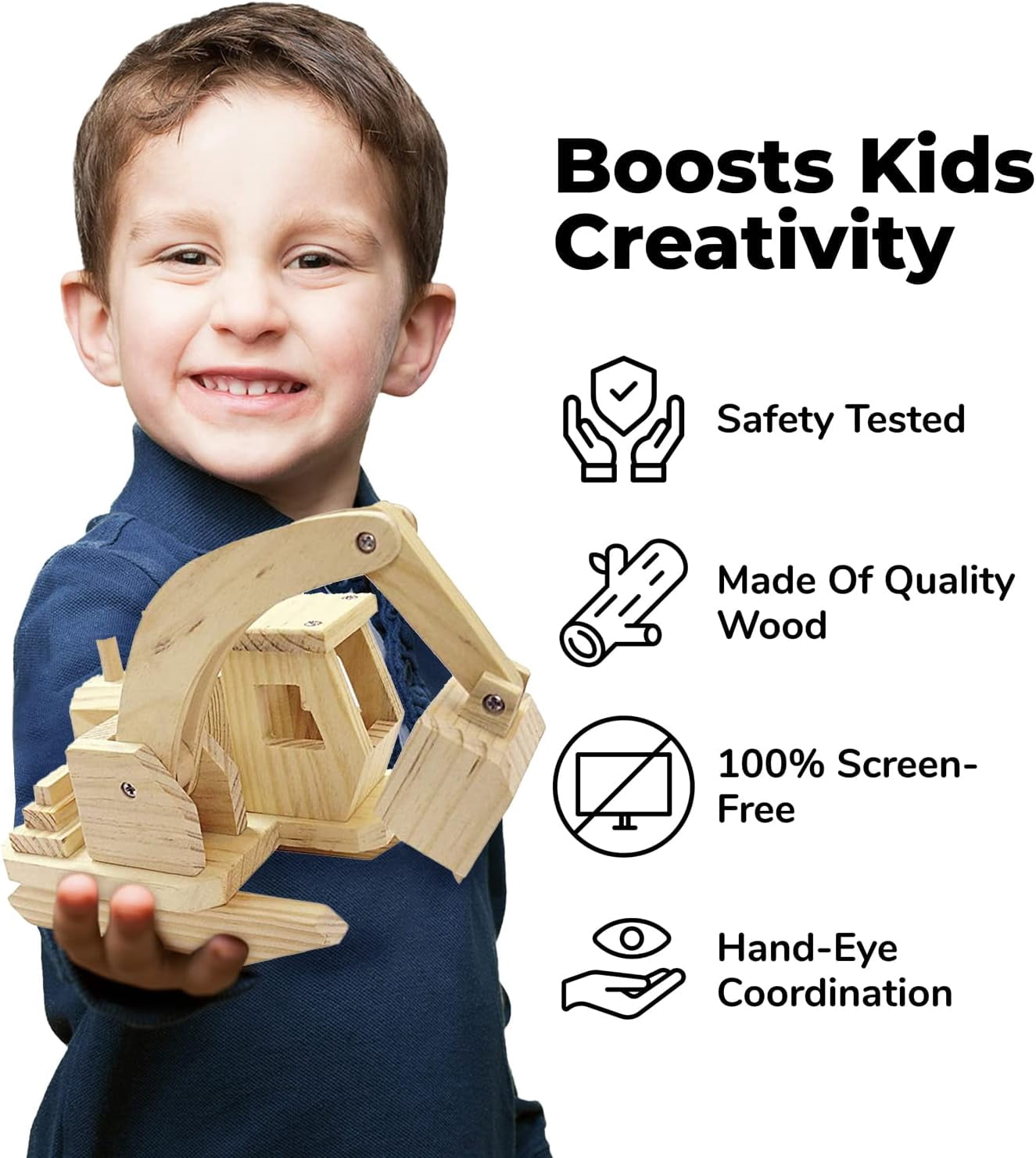 Kraftic Woodworking Building Kit for Kids and Adults, 3 DIY Carpentry Construction Wood Model Kit