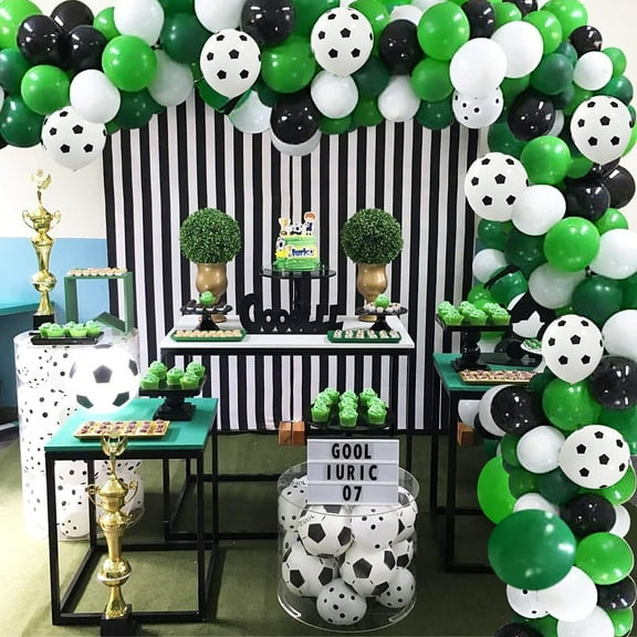 MMTX Green Soccer Balloons Arch Garland Kit, Football Balloon Party Supplies with Black Green White Balloons for Soccer Theme Boy Birthday Party Sporting Event Anniversary