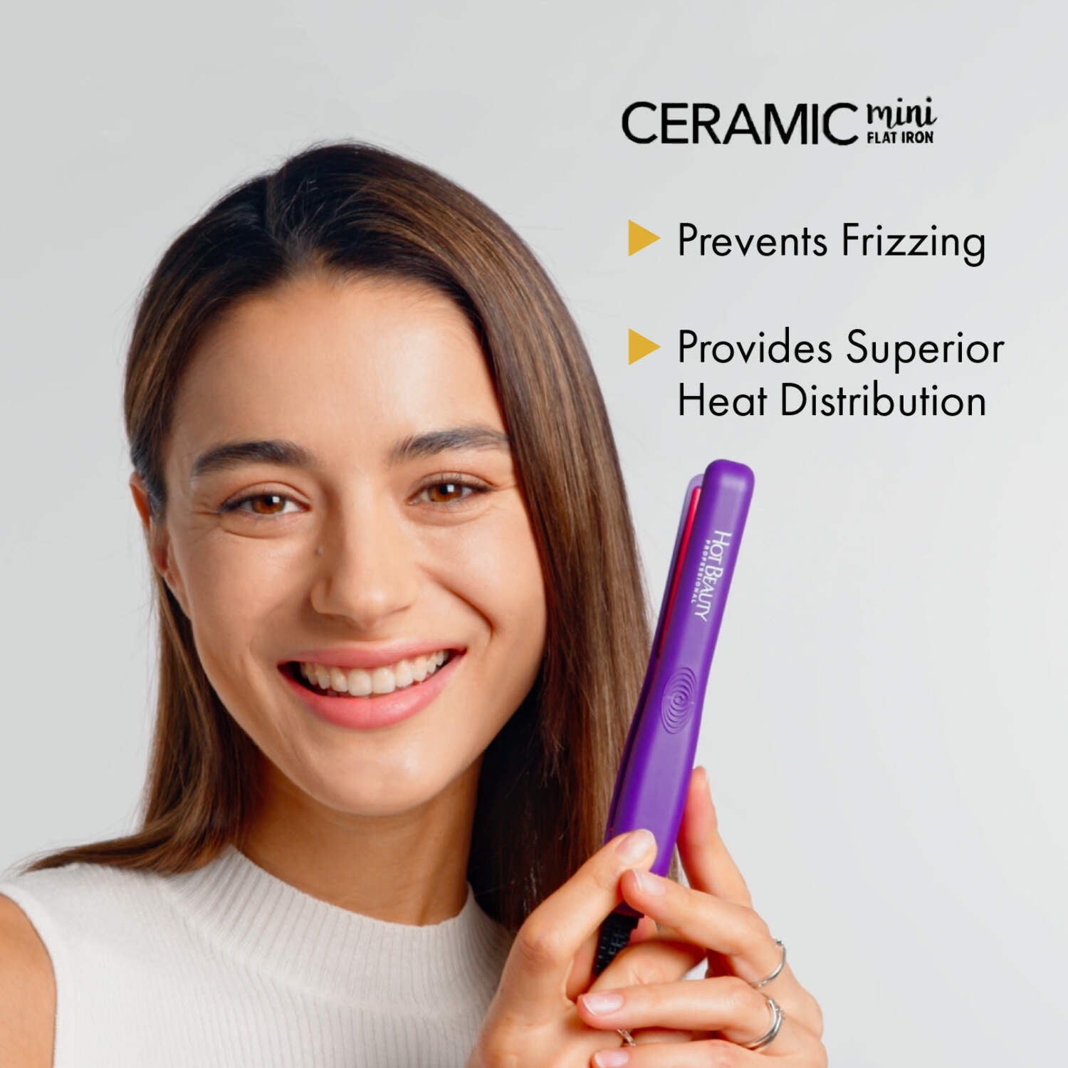 Hot Beauty Professional Ceramic Mini Flat Iron 1/2", Anti-Frizz, Fast Heating, Versatile Styling for Curly & Straight Hair, Ideal for Traveling with Travel Pouch (Black)