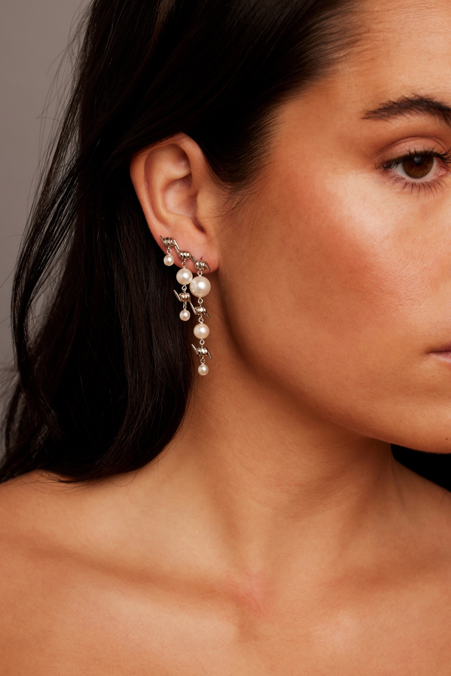 Bella by Thorne Pearl x Barb Adult Earrings,Silver, (Unisex)