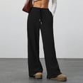 thumbnail image 4 of Tnhcen Women's High Waist Wide Leg Pants Solid Color Drawstring Waist Loose Fit Casual Trousers Nylon Spandex Soft Draping Straight Leg Joggers for Women Plus Size S-2XL, 4 of 8