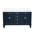 thumbnail image 5 of ANGELES HOME 60" Bathroom Vanity with Double Sinks, Solid Wood Bathroom Makeup Cabinet W/ 4 Doors and 4 Drawers, Bathroom Vanity Storage Organizer with Carrara White Quartz Countertop, Navy Blue, 5 of 9