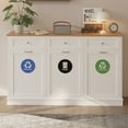 thumbnail image 4 of JassmiPkwy Triple Trash Cabinet Tilt-Out,30 Gallon Farmhouse Laundry Hamper Cabinet w/3 Drawers,Hidden Wooden Trash Can Cabinets with Storage Basket for Kitchen-White, 4 of 7
