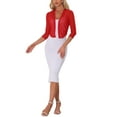 thumbnail image 2 of Inspire Chic Cárdigan Corto Elegante de Malla Transparente para Mujeres con Mangas 3/4 Ligero Rojo XS, 2 of 6