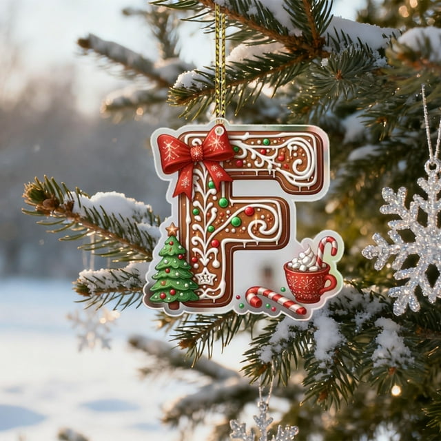 Pendientes Navideños Letra del Alphabet Christmas Tree Ornaments, Adornos Personalizados DIY Navideños, Colgantes para Árbol de Navidad, Xmas Tree Hanging Decor, Estilo Navideño, Pendientes para
