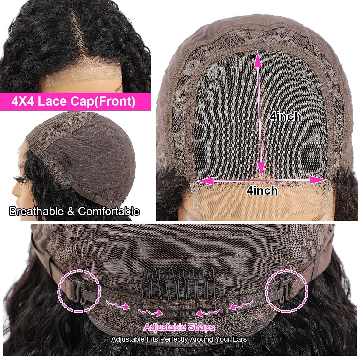 Lace Front Wigs Human Hair Body Wave 4x4 Lace Closure Wigs Glueless Human Hair Wigs for Black Women Brazilian Virgin Hair Pre Plucked with Baby Hair Natural Black(20 Inch)