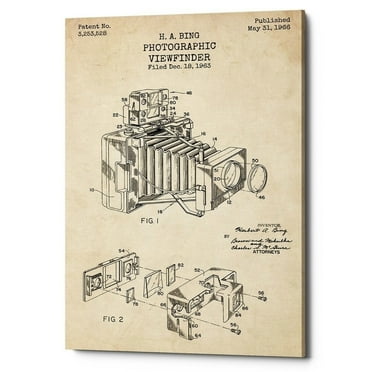 Epic Graffiti  "Photographic Viewfinder Blueprint Patent Parchment" Giclee Canvas Wall Art, 12" x 18"