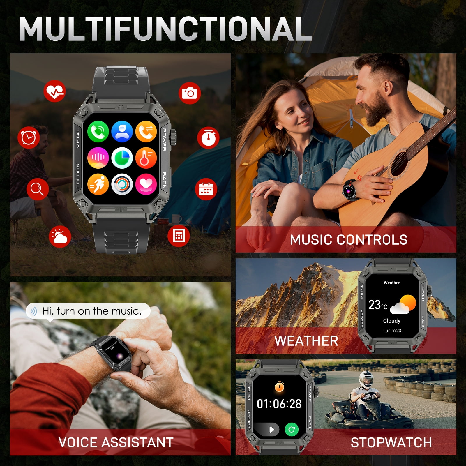 EIGIIS A33 Smartwatches for Men with Call 1.91" HD Outdoor Rugged Smart Watch with 100+ Sports Mode Pedometer Smartwatch for iOS Android Phones, Black