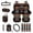 Black and Gray - Wolf Aztec, variant on DISNIMO Car Seat Cover Full Sets, Wolf Aztec Print Front Rear Seat Cover and Steering Wheel Protector Sets, Seat Belt Pads, Cup Coaster, Trash Can, Air Vent Storage Bag, Wristlet Keychain, Set of 15