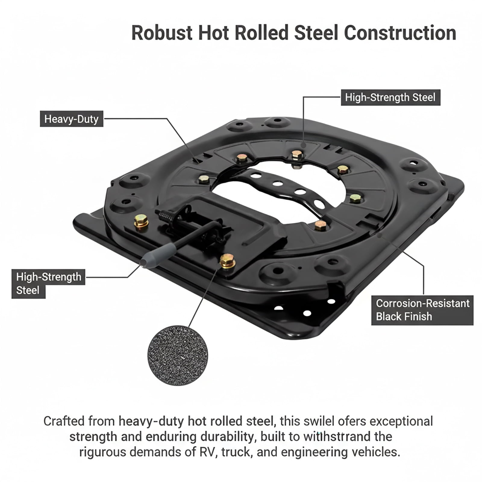 Heavy Duty RV Seat Swivel Base,360° Rotation with 4 Locking Points (Every 90°), Hot Rolled Steel for Camper,Truck,Van,Engineering Vehicle Seat