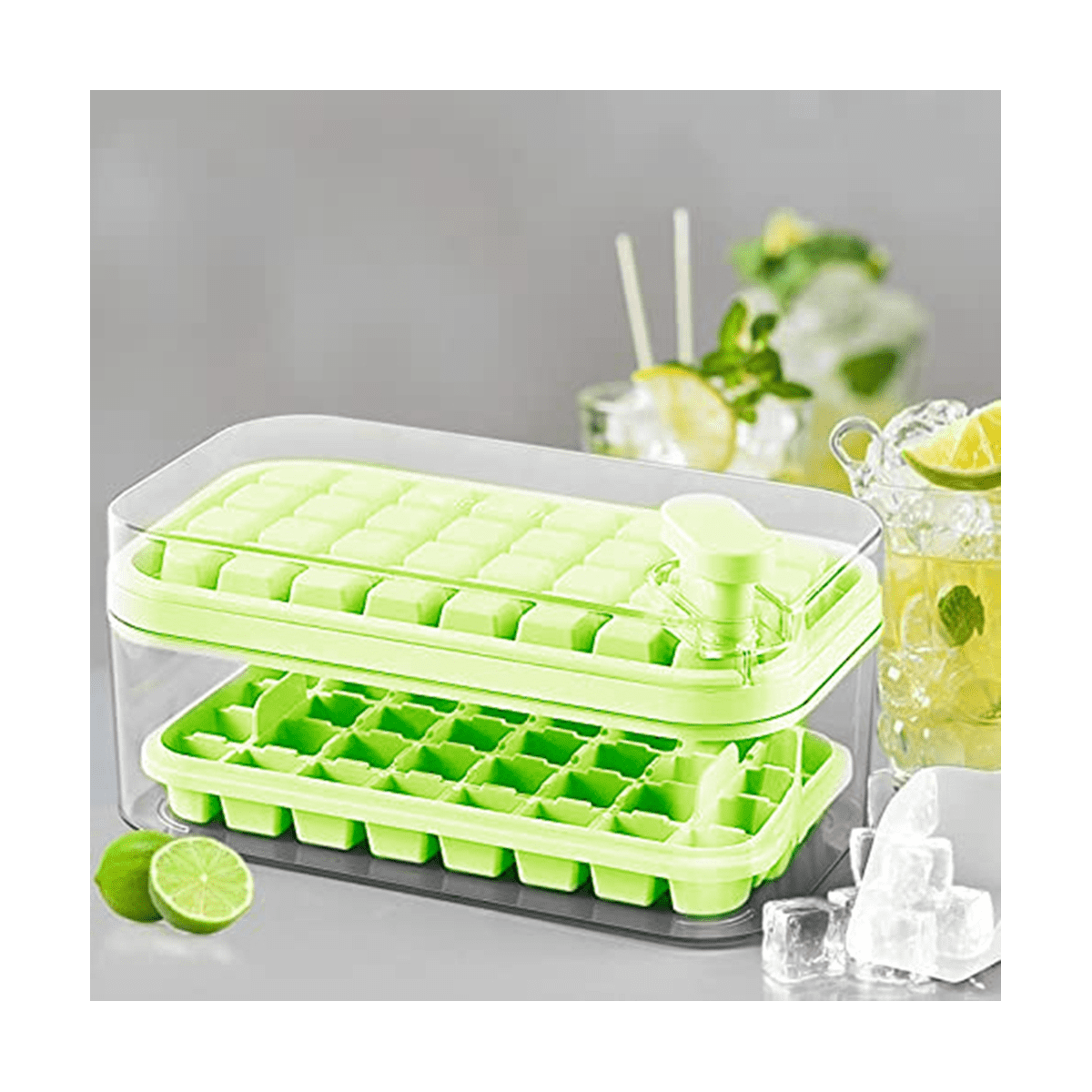 Ice-Cube Tray with Lid and Bin, Ice-Cube Trays for Freezer, 32 Pcs