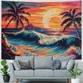 thumbnail image 4 of Chilfamy Wave Tapestry Trippy Sun Tapestry Neon Palm Tree Wall Tapestry Mountain Tapestry Vintage Sunrise Sunset Tapestry Retro Ocean Sea Beach Landscape Tapestry Wall Hanging for Room Painting, 4 of 6