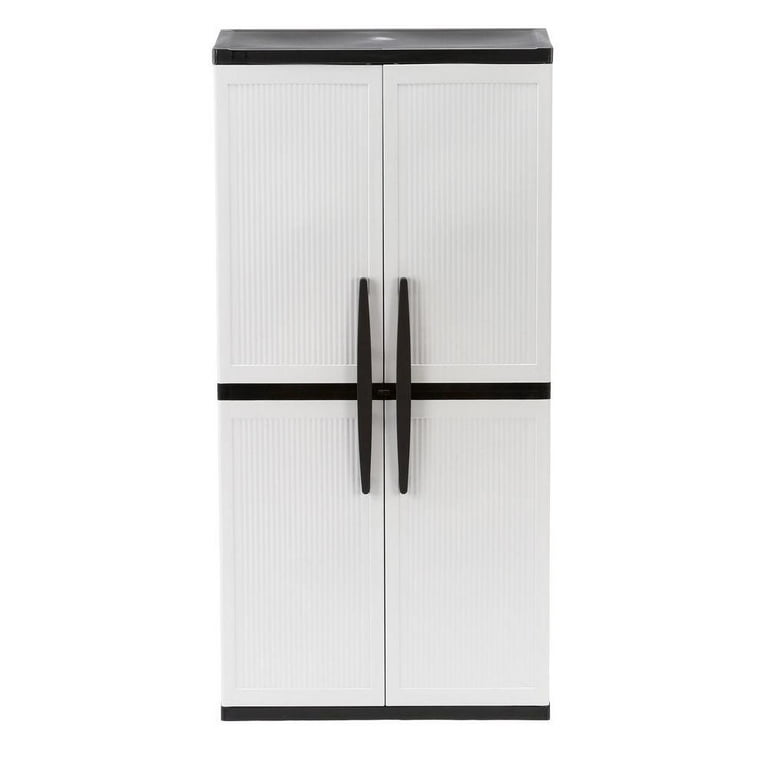 HDX 221872 35 in. W 4-Shelf Plastic Multi-Purpose Tall Cabinet in