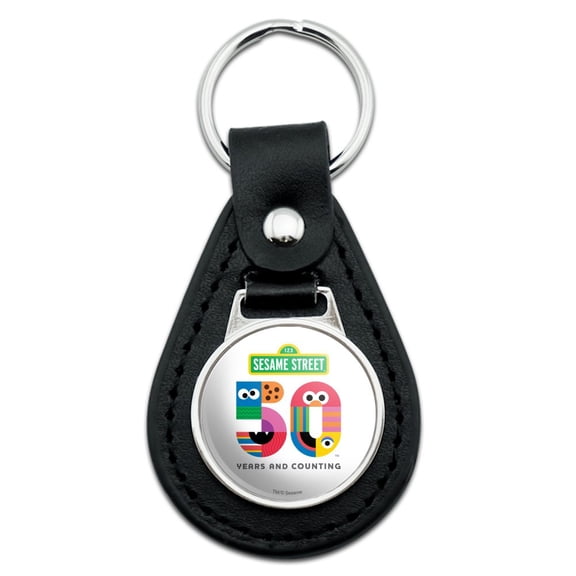 Black Leather Sesame Street 50th Anniversary Logo Keychain