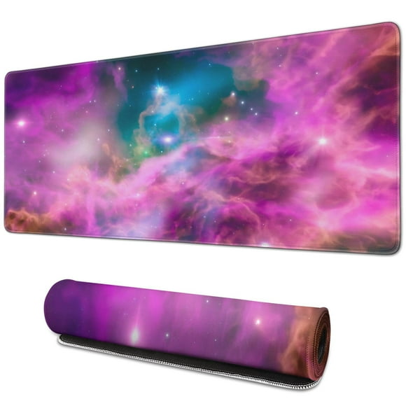 Game like a Pro with Non-Slip Large Mouse Pad – Dazzling Galaxy Design, Stitched Edges Keyboard Mat & Desk Pad, 31.5x11.8in