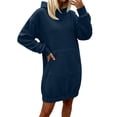 thumbnail image 6 of Karymi Spring Dresses Solid Oversized Hoodie Dress, V Notch Neck Lantern Puff Long Sleeve Kangaroo Pocket Elastic Hem Sweatshirt Tunic Dress, 6 of 8
