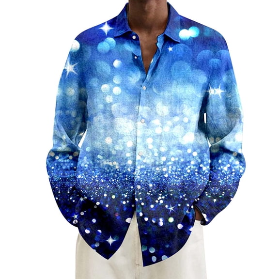 ChaoLingNeng Printed Mardi Gras Casual Shirts Men,Men's Large Size Loose Fashion Casual Carnival Digital Print Lapel Long Sleeve Shirt,Carnival Printed Fashion Blouse