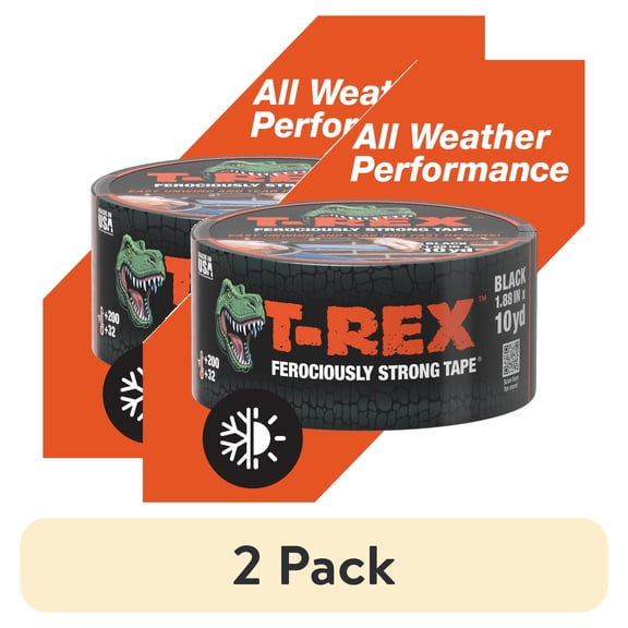 (2 pack) T-Rex Ferociously Strong Tape, 1.88 in. x 10 yd., Black