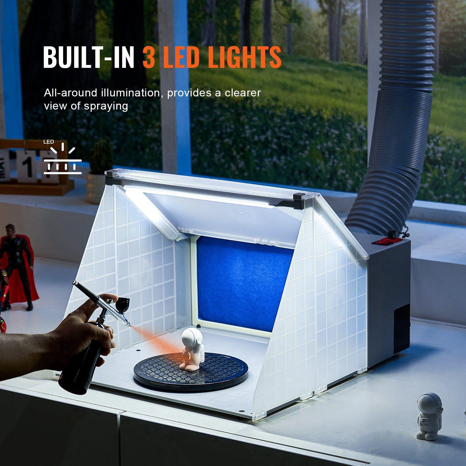 Portable LED Airbrush Spray Booth Kit with Exhaust Fan and Hose for Models Arts Crafts Cakes