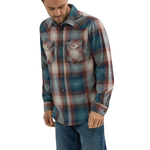 Wrangler® Men's and Big Men's Regular Fit Long Sleeve Fashion Twill Plaid Shirt, Sizes S-2XL