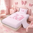 thumbnail image 2 of Meiyoeat Lovely Bow Letter M Twin Sheet Sets 3pcs for Girls Teens, Gentle Stripe Bedding, Light Pink White, 2 of 6