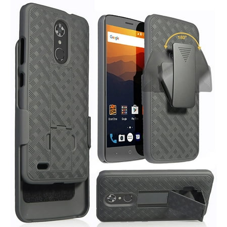 Case with Clip for ZTE Grand X Max 2, Nakedcellphone Black Kickstand Cover + Belt Hip Holster for ZTE Grand X Max 2 (Z988)
