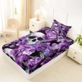 thumbnail image 4 of Castle Fairy Gothic Skull Twin Sheets 3pcs,Watercolor Rose Pansy Floral Bedding,Purple Gray Black,1 Fitted Sheet,1 Flat Sheet and 1 Pillowcase, 4 of 6