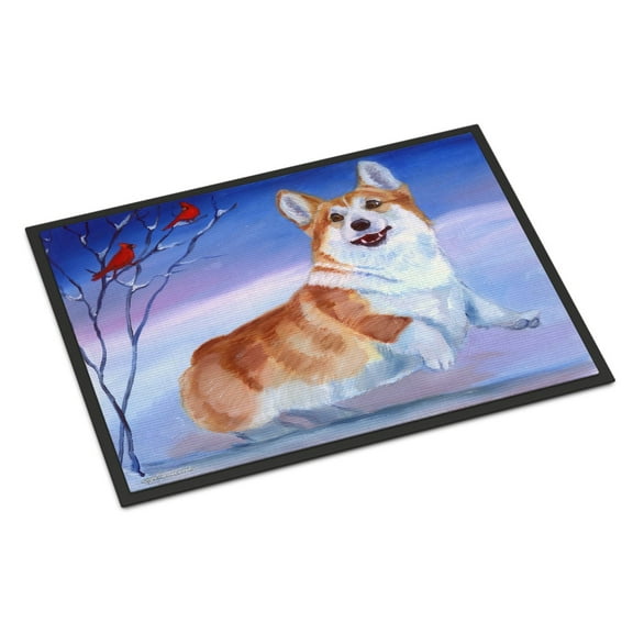 Carolines Treasures 7328MAT Corgi Snow Cardinal Doormat 18x27 27"L x 18"W multicolor