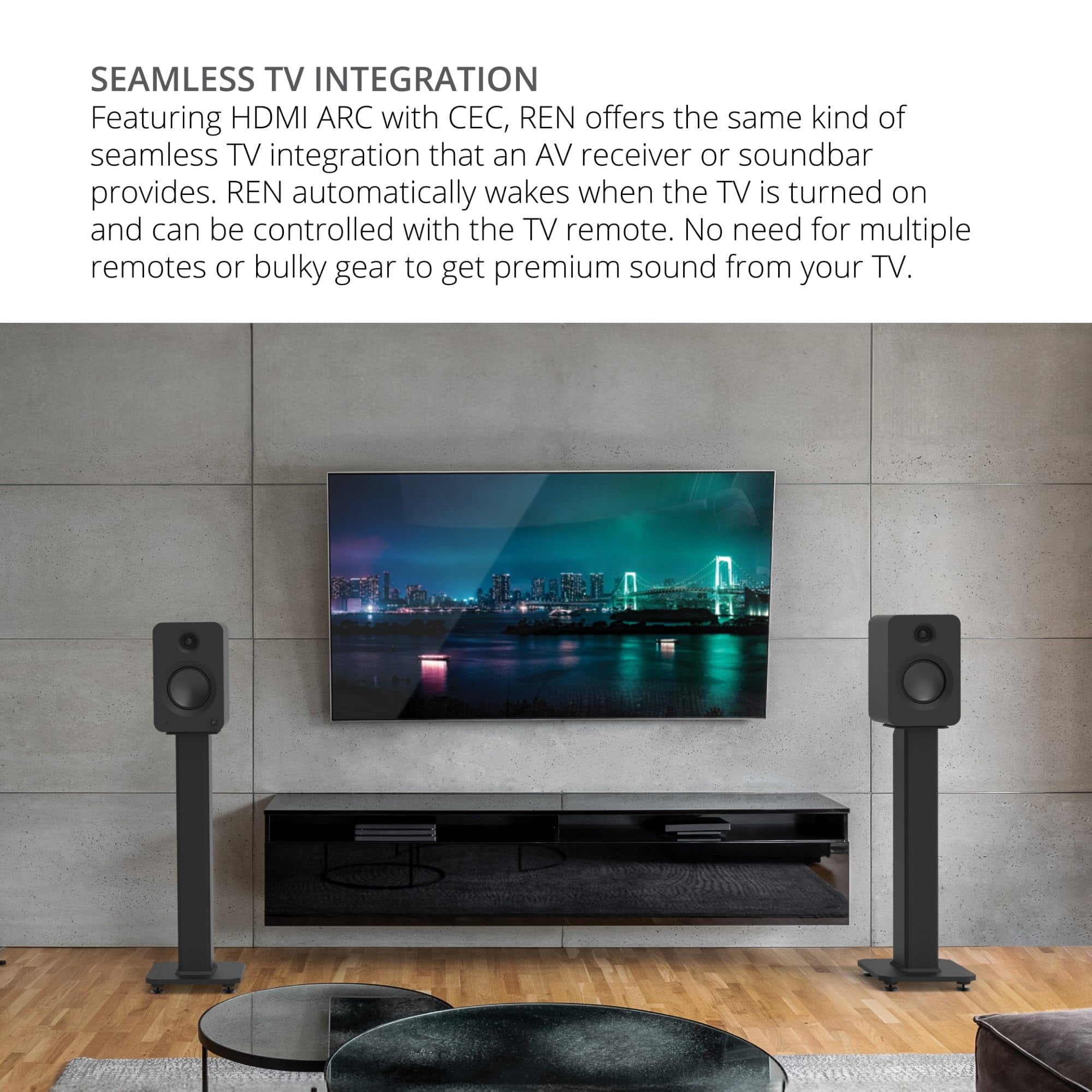 Kanto REN MB Bluetooth Powered Bookshelf Speakers - Matte Black Pair with a Kanto SUB8VMB Sealed Powered 8" Subwoofer - Vinyl Black (2024)