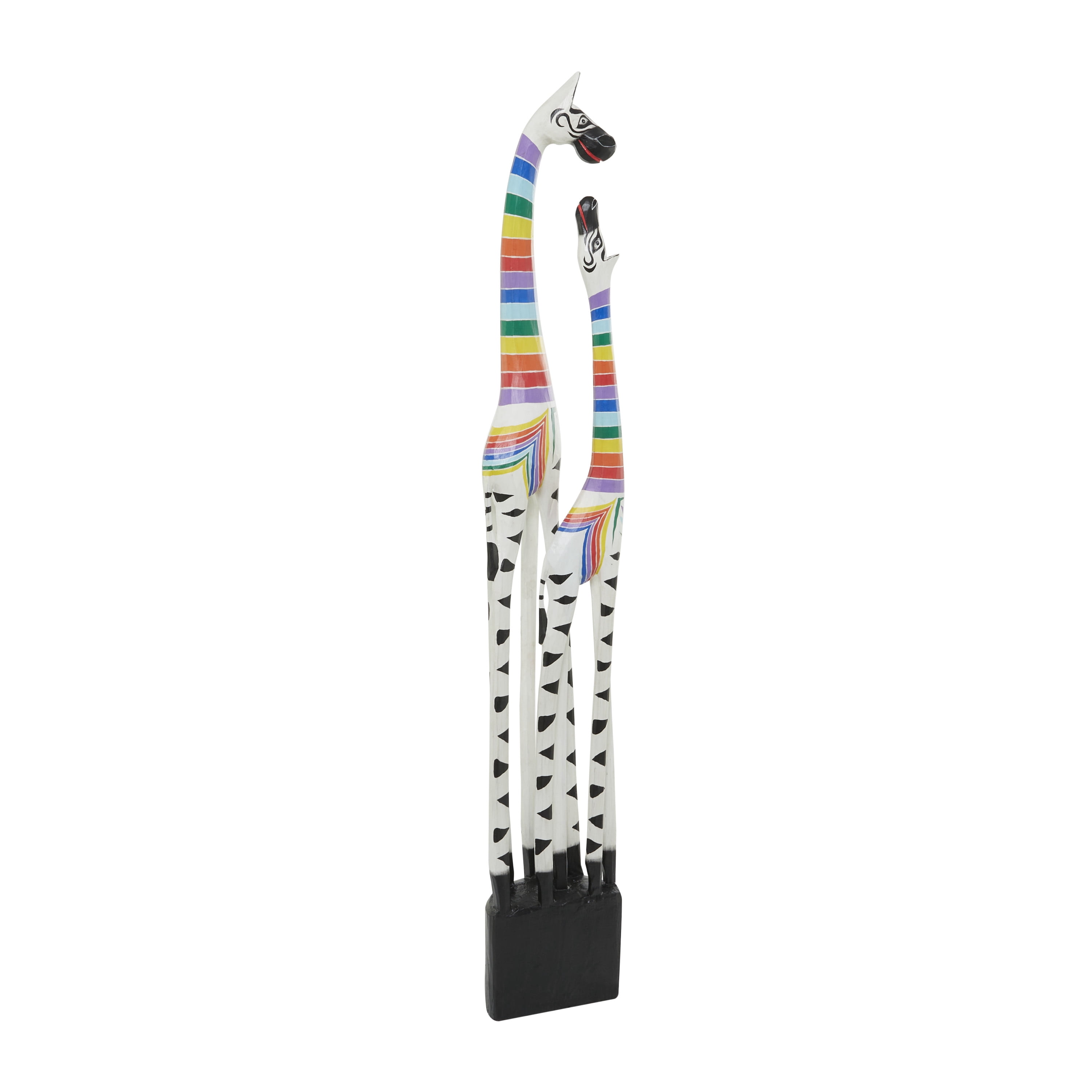 9" x 58" Multi Colored Wood Striped Giraffe Sculpture, by DecMode