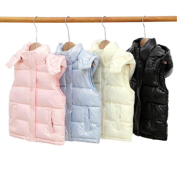 Godderr 2-10Y Baby Kids Solid Color down Cotton Vest for Boys Girls Removable Hooded down Waistcoat with Pockets Warm Winter Sleeveless Jacket Tops