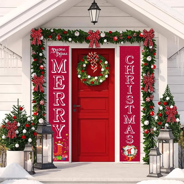 Adornos navideños, adornos navideños, regalos navideños, cortina de puerta con pareado navideño, decoración de fiesta personalizada, cubierta de puerta, fondo de bandera navideña, tela de fibra de pol