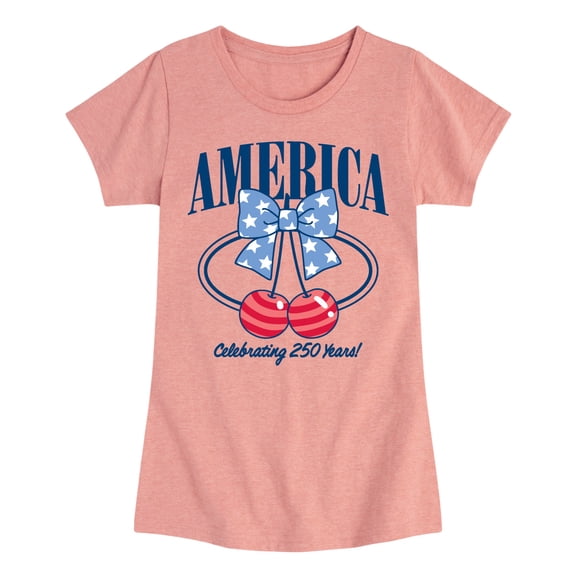 Instant Message - America Bow Cherries - Youth Girls Fitted Short Sleeve T-Shirt