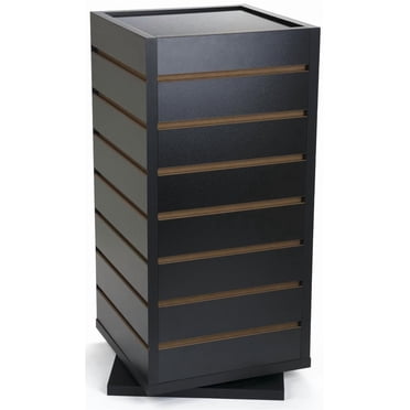 Displays2go Slatwall Display Case with Rotating Base, 28 Display Channels, Counter Mount, Melamine - Black (CTSLWSQ12)