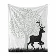 thumbnail image 1 of Deer Hunting Soft Flannel Fleece Throw Blanket, Gracious Wild Animal with Horns Tree Silhouette Pattern, Cozy Plush for Indoor and Outdoor Use, 70" x 90", Charcoal Grey Pale Taupe, by Ambesonne, 1 of 5